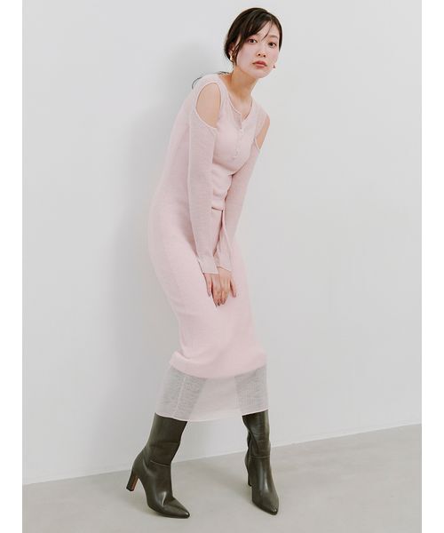 【本日削除】オープンショルダーシアーニットワンピース【2025AW】 SNIDEL（スナイデル） ワンピース オープンショルダーシアーニット