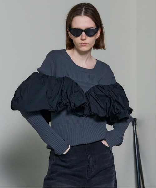ニット セーター 「25AW PRE-ORDER」Puff Sleeve Docking Tops/パフドッキングトップス「MAISON SPECIA