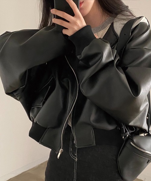 ADDITION STORE レザージャケット ライダース フード付き ワイド