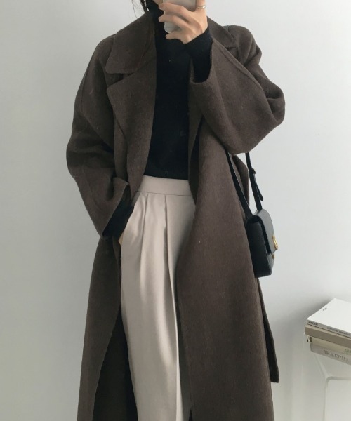 OHOTORO チェスターコート ベルト付き Diosfront コート チェスターコート ベルト付きニットメルトンロング