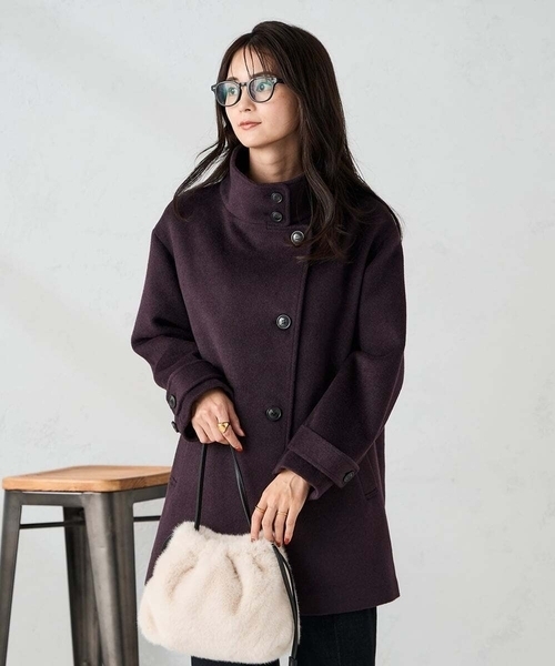 新品【a.v.v】アーヴェヴェ カシミア混 スタンドカラーミディコート サイズM a.v.v（アー・ヴェ・ヴェ） コート チェスターコート スタンドカラー