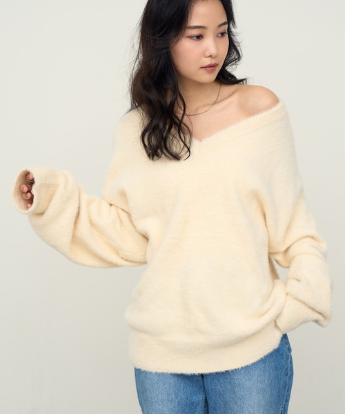 NOGLE ニット セーター 「NOGLE/ノグル」オフショルミニシャギーV