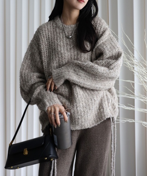 ♡E♡ 　ニット　グレー　1 YENNA ニット セーター 「大人可愛いミックスニット」ミックス