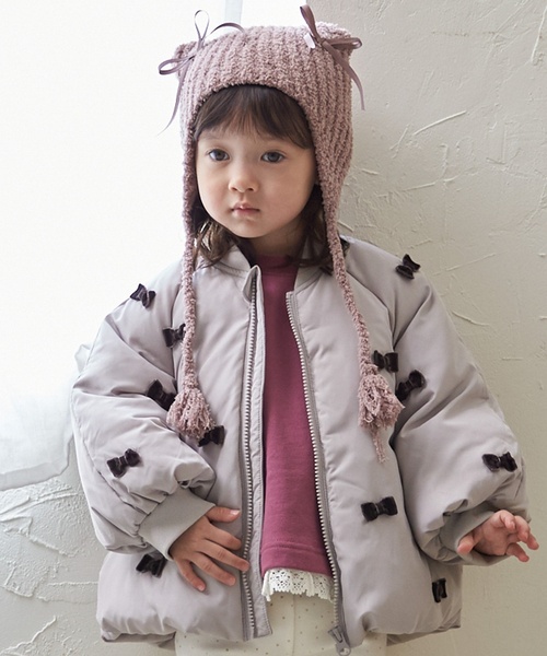 petit main ブルゾン アウター 「リンク/洗える」ちびリボン中綿