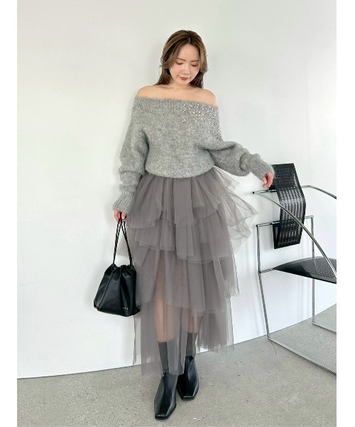 【未使用】FRAYI.Dチュールティアードスカート FRAY I.D（フレイ・アイディー） スカート チュールアシメティアード