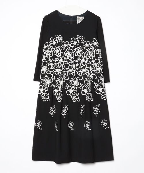 Rose Tiara（ローズティアラ） 7分袖ワンピース 42 ブラック