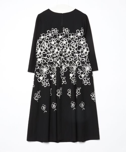 ブラック Aライン ワンピース 長袖　ローズティアラ　大きいサイズ Rose Tiara（ローズティアラ） 7分袖ワンピース 42 ブラック