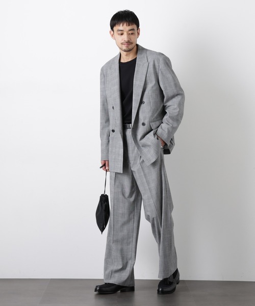 スラックス グレンチェックストレートパンツ（セットアップ可） メンズ