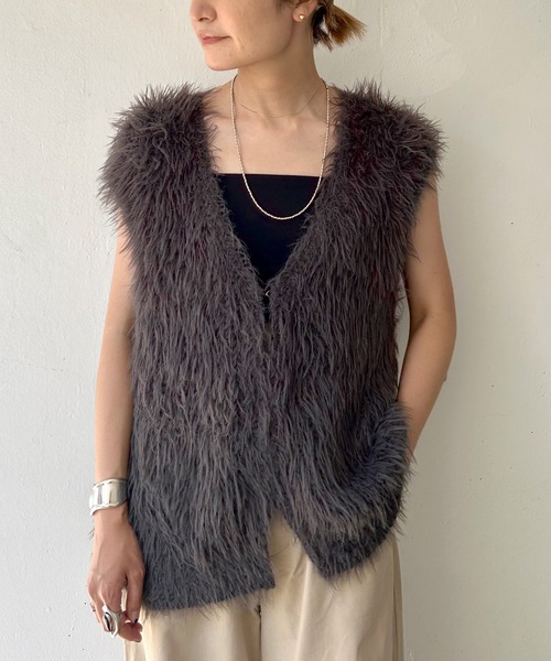 「SHENERY」 ニットベスト FREE チャコールグレー レディース_画像4