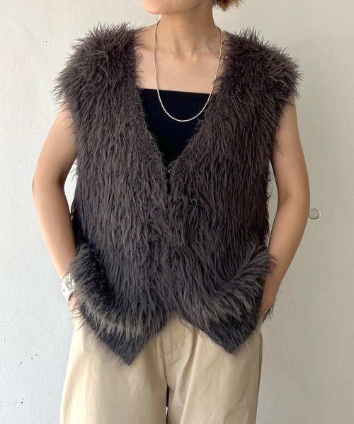 「SHENERY」 ニットベスト FREE チャコールグレー レディース_画像5