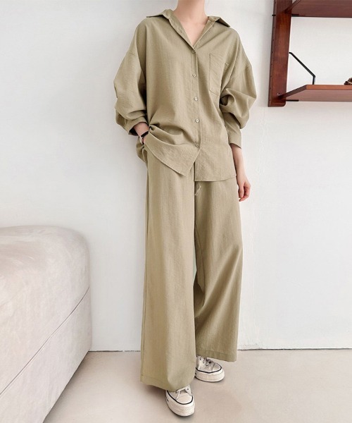 レディース　春服セット セットアップ レディース カジュアル シャツ 半袖 スカート ロング 2点