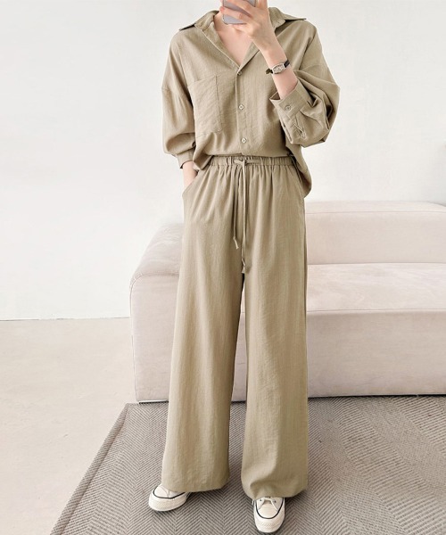 mounten セットアップ+シャツ+パンツ セットアップ シャツ×ワイドパンツセットアップ レディース : ZOZOTOWN