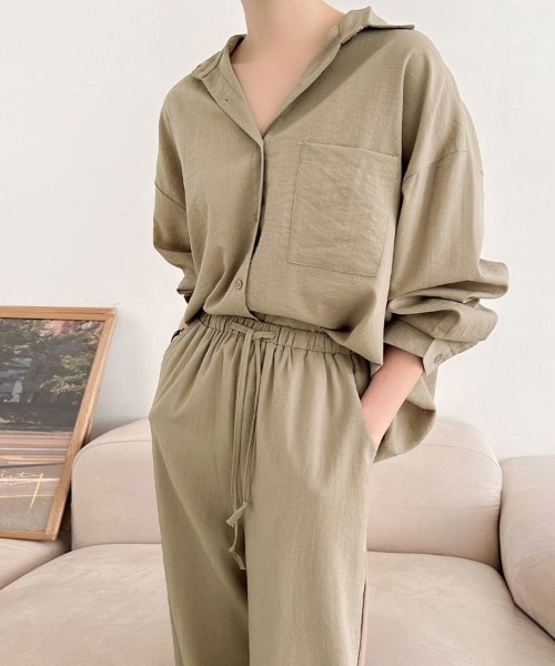 pbdシャツ パンツ セットアップ 44 セットアップ シャツ×ワイドパンツセットアップ レディース : ZOZOTOWN