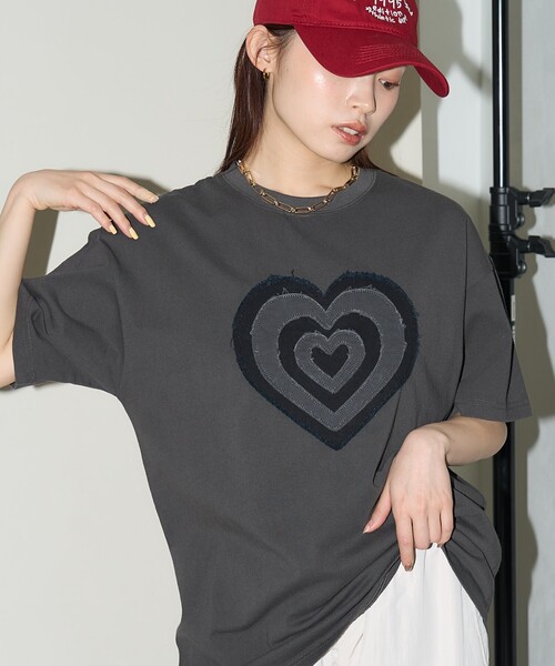 「PUBLUX」 半袖Tシャツ フリ- チャコールグレー レディース_画像2
