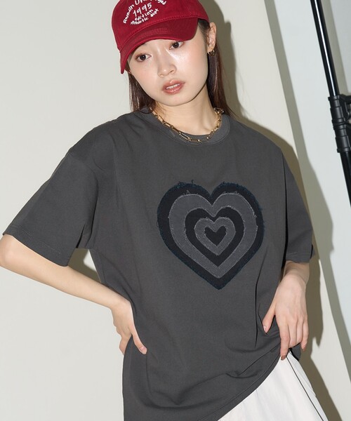 「PUBLUX」 半袖Tシャツ フリ- チャコールグレー レディース_画像4