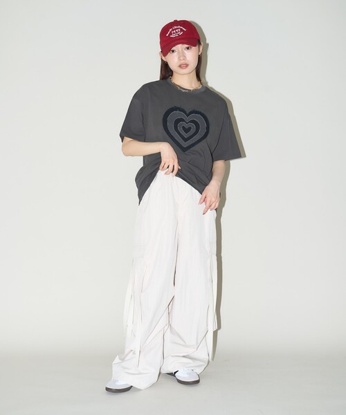 「PUBLUX」 半袖Tシャツ フリ- チャコールグレー レディース_画像5