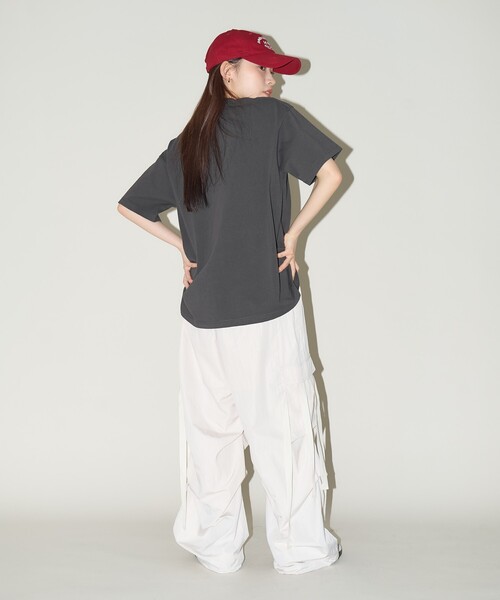 「PUBLUX」 半袖Tシャツ フリ- チャコールグレー レディース_画像6