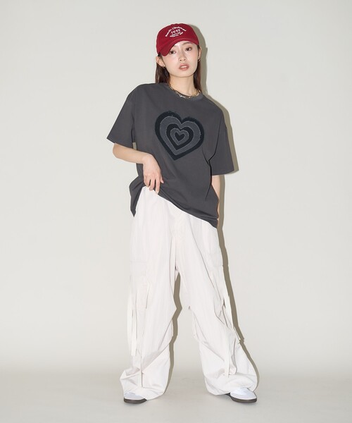 「PUBLUX」 半袖Tシャツ フリ- チャコールグレー レディース_画像7