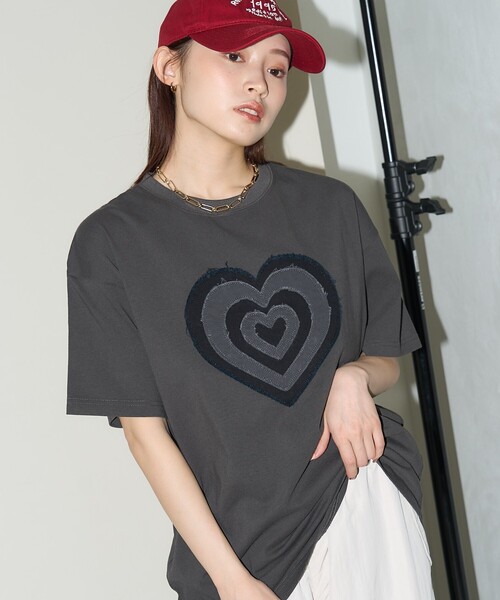 「PUBLUX」 半袖Tシャツ フリ- チャコールグレー レディース_画像8