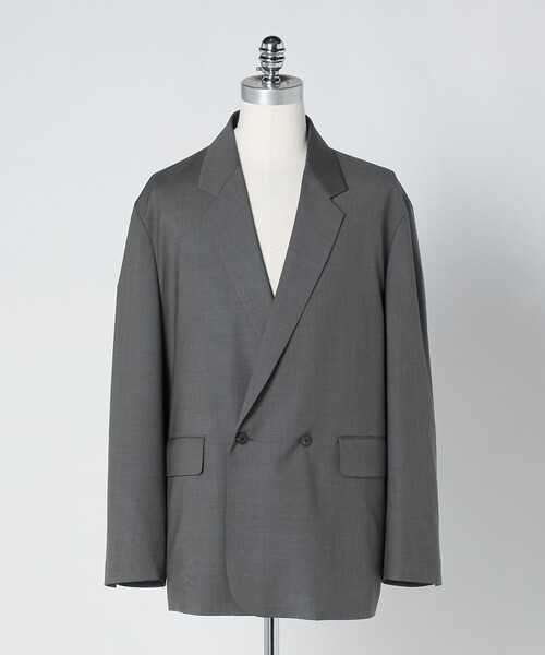 定価75900円　LOEFF ノーカラー ウール テーラード　ジャケット グレー クーポン対象】LOEFF ロエフ 高密度 ウール ギャバ ノーカラー