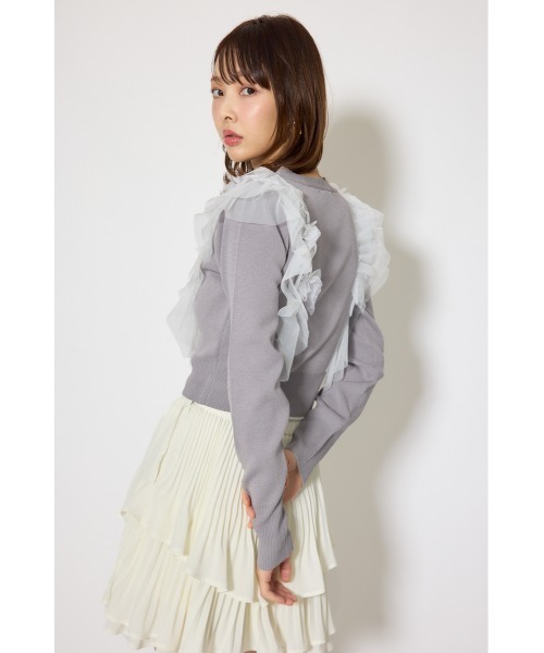 rienda フリルチュールニットカーディガン rienda | フリルチュールニットカーディガン (Tシャツ・カットソー