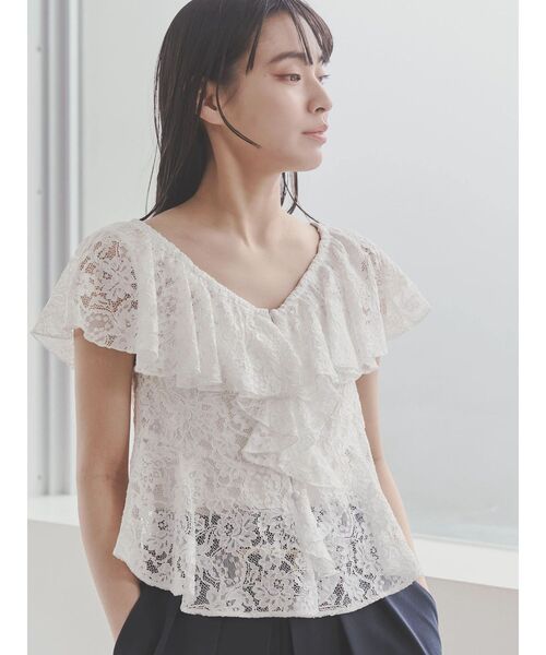 TONAL（トーナル） ブラウス シャツ 半袖 ラッフルレースブラウス