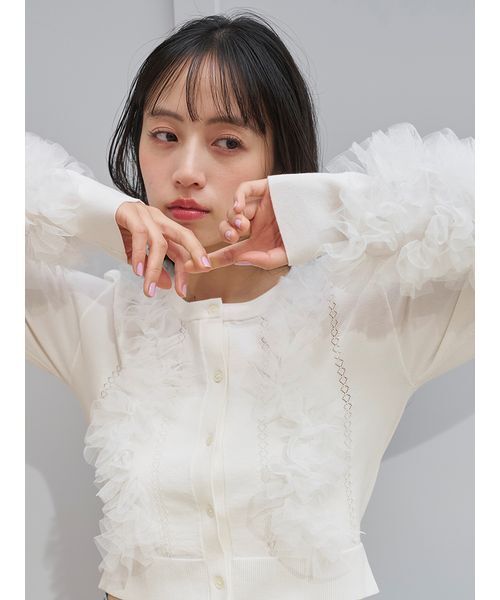 sacai チュールレース　ドッキングニット　カーディガン　M SNIDEL（スナイデル） カーディガン UVカットチュールドッキングニット