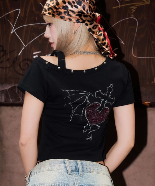 tシャツ A'GEM/9 × .kom 「A'GEM/9 girl/エージェムナインガール」ワンショルクロップTシャツ レディースの画像