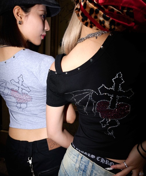 tシャツ A'GEM/9 × .kom 「A'GEM/9 girl/エージェムナインガール」ワンショルクロップTシャツ レディースの画像