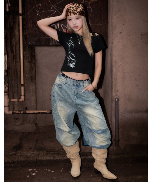 tシャツ A'GEM/9 × .kom 「A'GEM/9 girl/エージェムナインガール」ワンショルクロップTシャツ レディースの画像