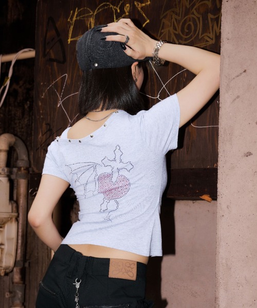 tシャツ A'GEM/9 × .kom 「A'GEM/9 girl/エージェムナインガール」ワンショルクロップTシャツ レディースの画像