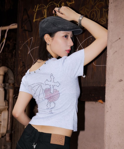 tシャツ A'GEM/9 × .kom 「A'GEM/9 girl/エージェムナインガール」ワンショルクロップTシャツ レディースの画像
