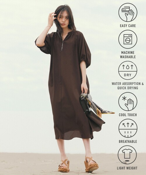 ENFOLD SOLID DRESS バルーンスリーブ ワンピース 黒 ENFOLD SOLID