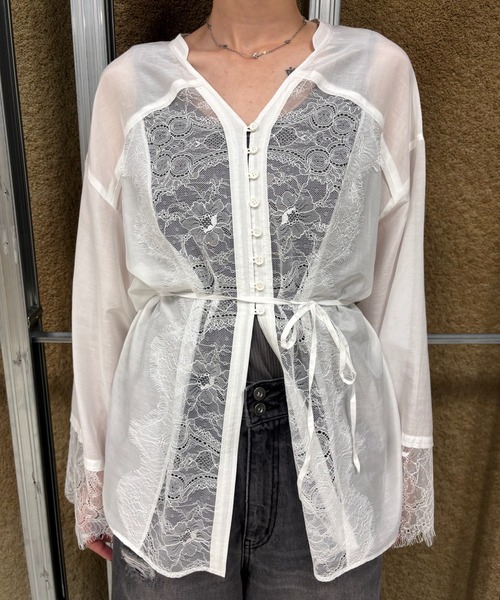 Ameri（アメリ） tシャツ 「 ZOZOTOWN限定 」 SHEER COTTON SILK LACE