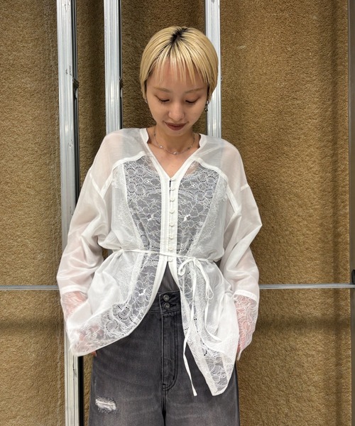 Ameri（アメリ） tシャツ 「 ZOZOTOWN限定 」 SHEER COTTON SILK LACE