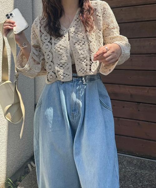 カーディガン multi panel crochet knit レディース | WILLFULLY | 02