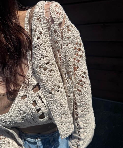 カーディガン multi panel crochet knit レディース | WILLFULLY | 03