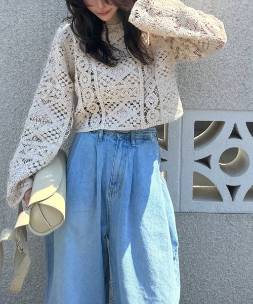 カーディガン multi panel crochet knit レディース | WILLFULLY | 04