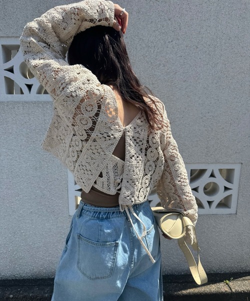 カーディガン multi panel crochet knit レディース | WILLFULLY | 05