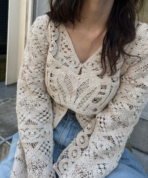 カーディガン multi panel crochet knit レディース | WILLFULLY | 08