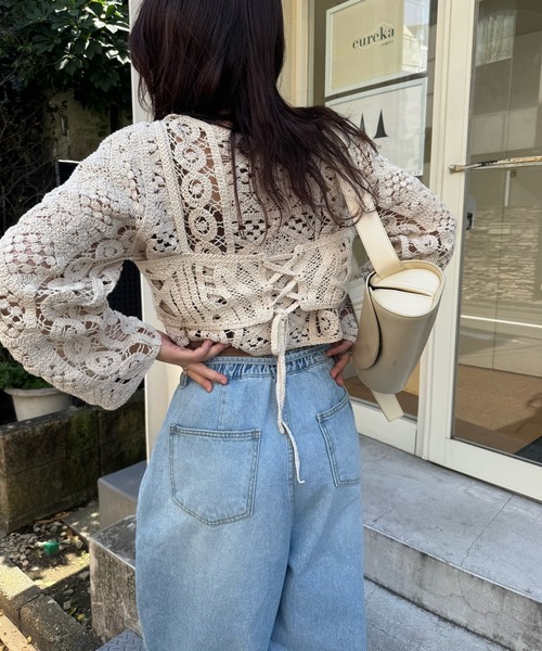 カーディガン multi panel crochet knit レディース | WILLFULLY | 09