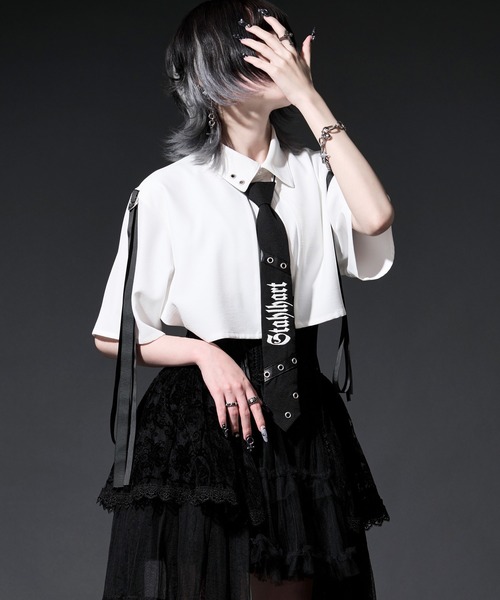 新品タグ付き　エルニ コットンシャツ フリーサイズ 定価 ¥31.900- Ellno Loset（エルノロゼット） シャツ 「無味コラボ」刺繍ネクタイ
