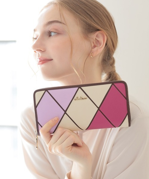 Clelia（クレリア） 財布 マルチカラーダイヤ柄ラウンドファスナー長