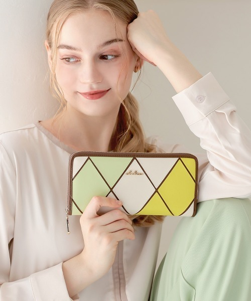 Clelia（クレリア） 財布 マルチカラーダイヤ柄ラウンドファスナー長