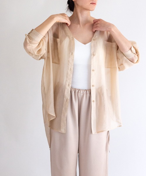 ottilie シャツ ブラウス ノーカラーシアーシャツ : ZOZOTOWN