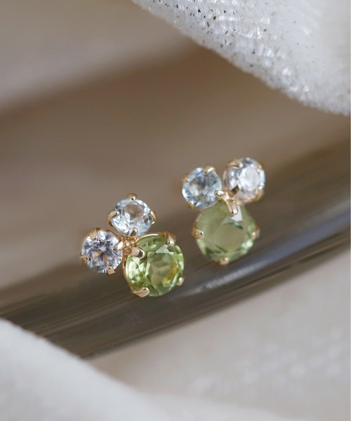 ピアス 天然石とジルコニアのピアス「K10」 レディース