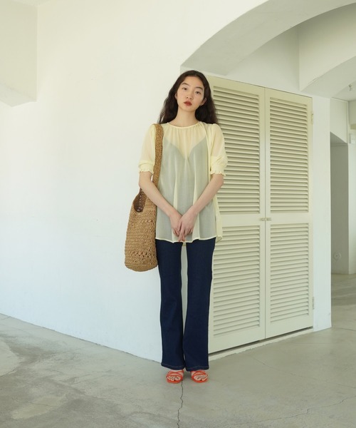 ブラウス シャツ 花柄刺繍 シアーギャザーブラウス TINA：JOJUN レディース TINA：JOJUN ブラウス シャツ 花柄刺繍 シアーギャザーブラウス