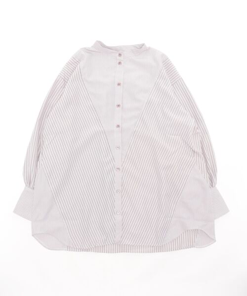 ブラウス シャツ ランダムストライプピッチ切替ボリュームスリーブブラウス レディース STYLEBLOCK ブラウス シャツ ランダムストライプピッチ切替