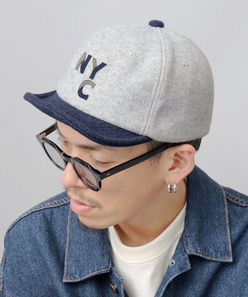 Basiquenti キャップ 帽子 バイカラー メルトン ショートバイザー