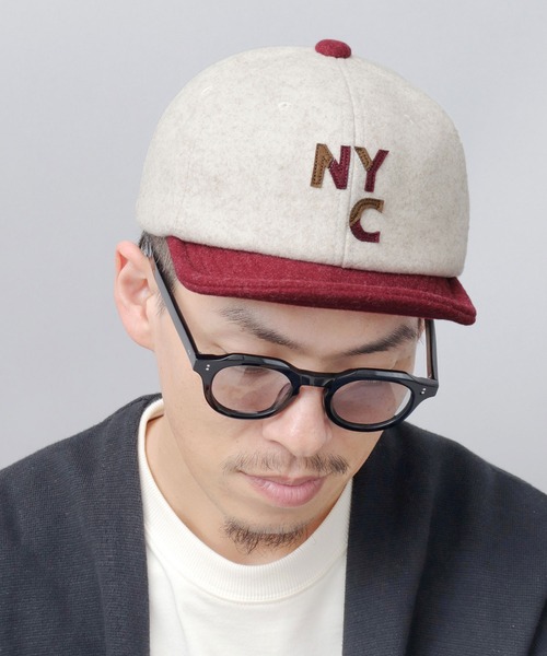 Basiquenti キャップ 帽子 バイカラー メルトン ショートバイザー